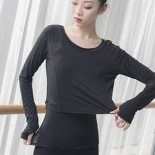 2PCS Suit Women Classical Dance Shirt Vest crop Top Long Sleeve Training Modern