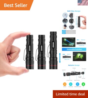 High Lumens Pocket Flashlight Set - 3 Mini Waterproof LED Lights Included