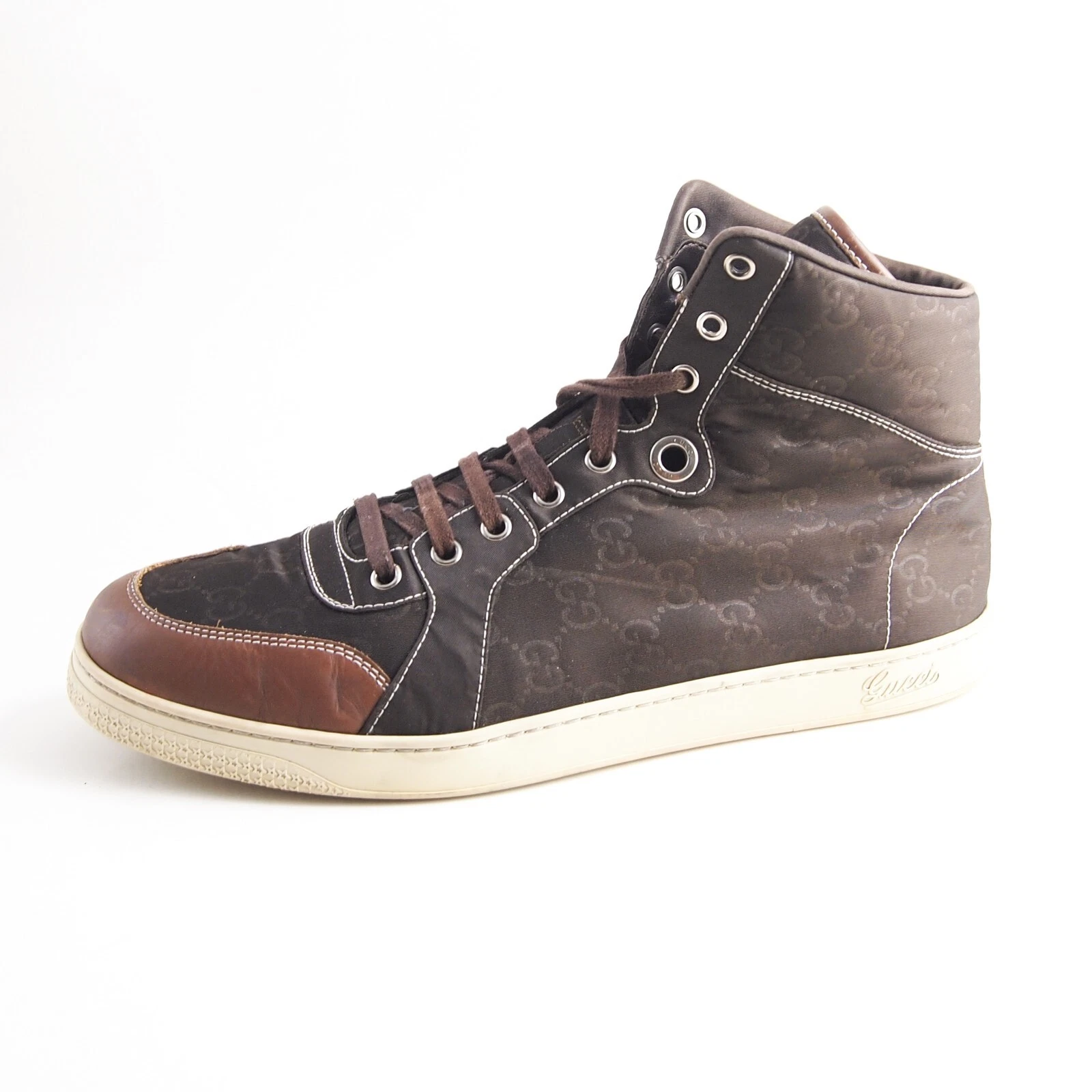 Baskets montantes Gucci marron GG Supreme Nylo cuir homme pointure US 11 EU 44