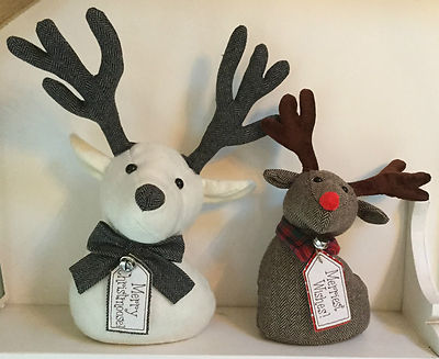 Stoff Rentierkopf Türstopper Kaminsims Deko Weihnachten Vintage Stil Rudolph