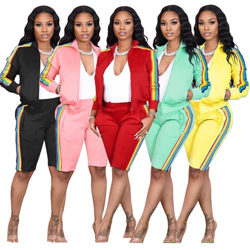 Womens 2 Piece Set Rainbow Stripe 