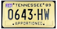 Tennessee 1994 HIRE APPORTIONED TRUCK License Plate 0643-HW!
