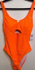 NEW CHARMO Blaze Orange One Piece Swimsuit UPF 50 Ribbed Size LARGE Padded