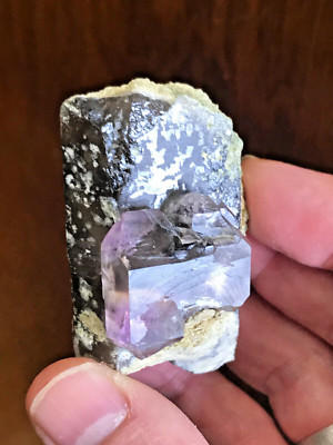 Amethyst, side-scepter on smoky Quartz, Little Gem mine, MT, USA