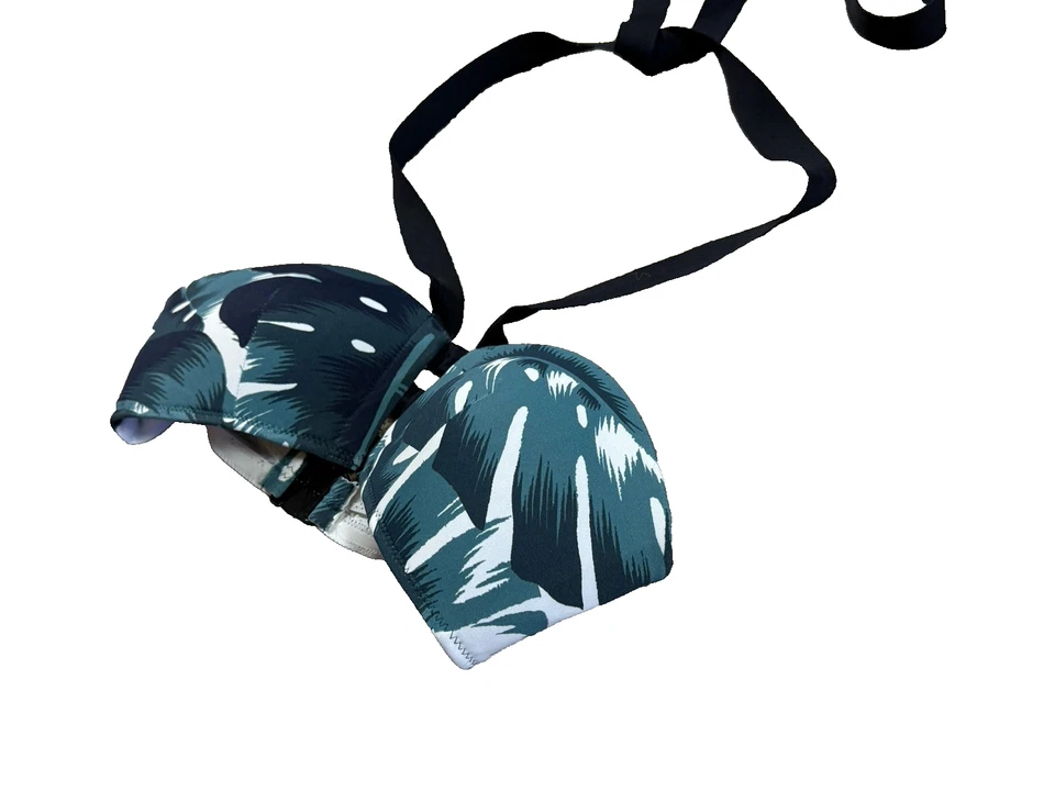 Huit8 Paris Bikini Top Bandeau Halter Black Green Size 32B Small $120 Palm Print - Image 3 of 4