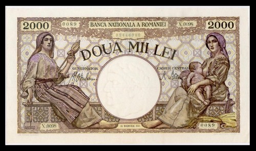 ROMANIA 2000 LEI 1941 P-53 AU/UNC - Afbeelding 1 van 2
