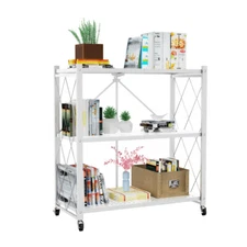 3/4 Tier Heavy Duty Foldable Metal Rack Storage Shelving Unit Wheel Kitchen