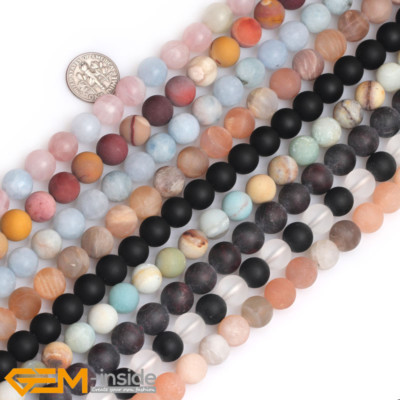 Natural Gemstone Assorted Frosted Matte Round Beads For Jewellery Making 15''