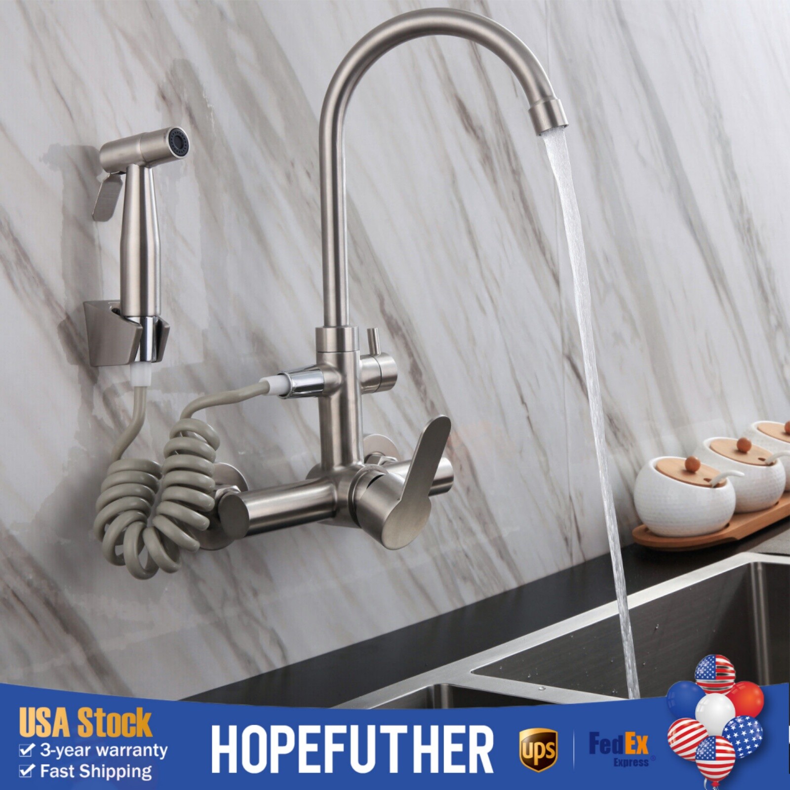 Commercial Sink Faucet Wall Mount 360° Rotation Kitchen Faucet Stainless Steel🔥