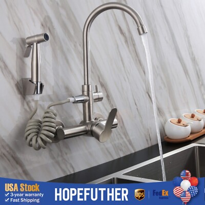 Commercial Sink Faucet Wall Mount 360° Rotation Kitchen Faucet Stainless Steel 