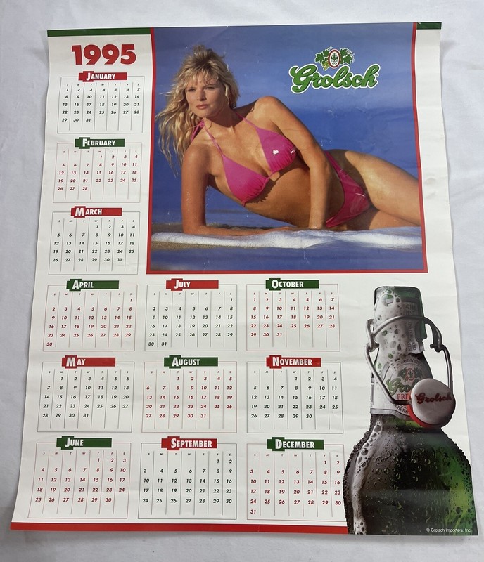 Grolsch Beer 1995 Calendar Pinup Poster 16.5x20” swimsuit man cave garage