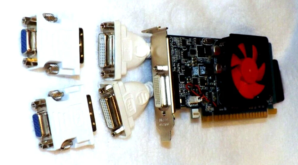 Low Profile 1GB SFF Video Card. PCI-E 16x with  2X DVI-VGA, and 2X DVI Adapters - Image 2 of 4