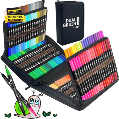 Dual Brush Marker Pens, 120 Colors Art Markers with Fine and Brush Tip Coloring 