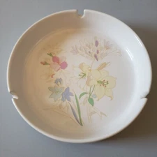 Cigarette Ashtray White Glass Pastel Floral Design For Ladies Cottage Core Retro