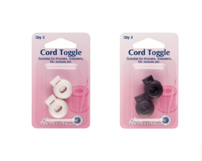  Saum Kordel Knebelverschlüsse 2er Pack x 6 mm - weiß oder schwarz