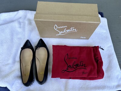 Christian Louboutin Hall Flat Nappa Leather Black Spiked Shoes Size 36 Authentic