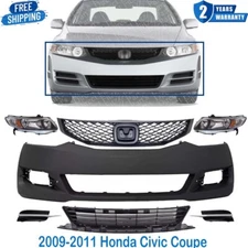 Front Bumper Cover Primed & Grille Assembly Kit For 2009-2011 Honda Civic