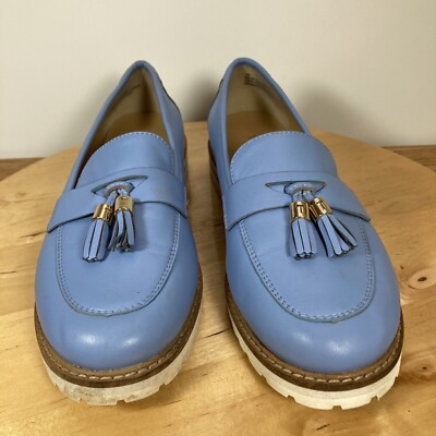 Talbots Women s Slip On Driving Tasseled Loafers Leather 7M Sky/Baby Blue