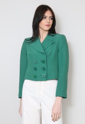 70er Vintage Maska Wolle Grün Langarm Crop Retro Dolchkragen Damen Jacke
