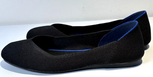ROTHY'S Shoes The Flat Round Toe Size 9W Black Blue Trim Washable Comfy - Picture 3 of 7
