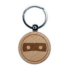 Masked Head Emoticon Engraved Wood Round Keychain Tag Charm