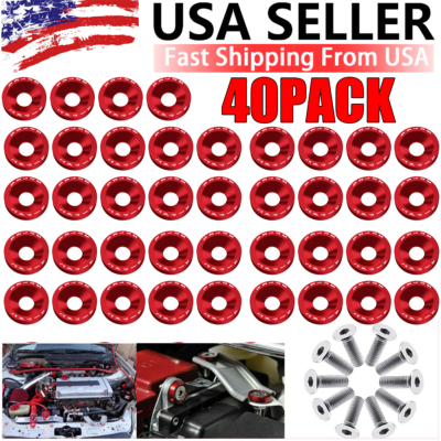 #ad 40PACK JDM M6 Aluminum Car Engine Bumper Fender Washers Plate Bolt Screws Kit $12.93