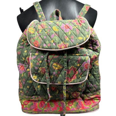 Ten Bears 100% Cotton Quilted Floral Backpack Green Drawstring Made in  India