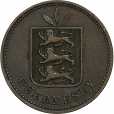 Guernsey, 4 Doubles, 1885, Heaton, Bronze, S+, KM:5