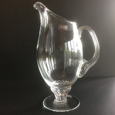 krosno poland glass Tall pitcher w ribbed Handle and pedestal Stem
