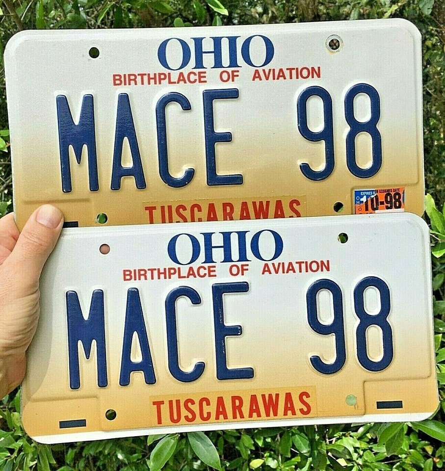 Ohio OH 1996 2006 Era VANITY License Plate Set Tag MACE 98
