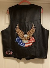 VTG USA Bikers Dream Apparel Leather Vest Eagle American Flag Troops Men Sz 50