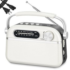 PRUNUS J-130 Radio Portable AM FM, for Dad and Mom, AC Power,Battery White
