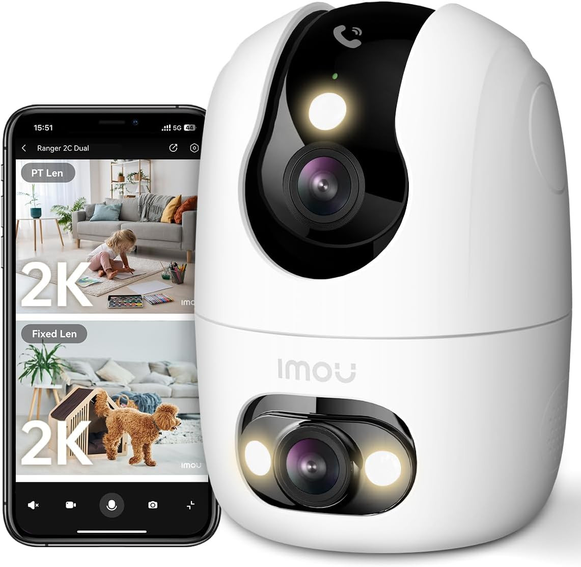 3K(3MP+3MP) Telecamera Wifi Interno Doppio Obiettivo, 360°PTZ Videocamera Sorveg