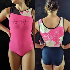NWT Plum Practicewear Gymnastics Leotard Pink Floral Mesh Size AS