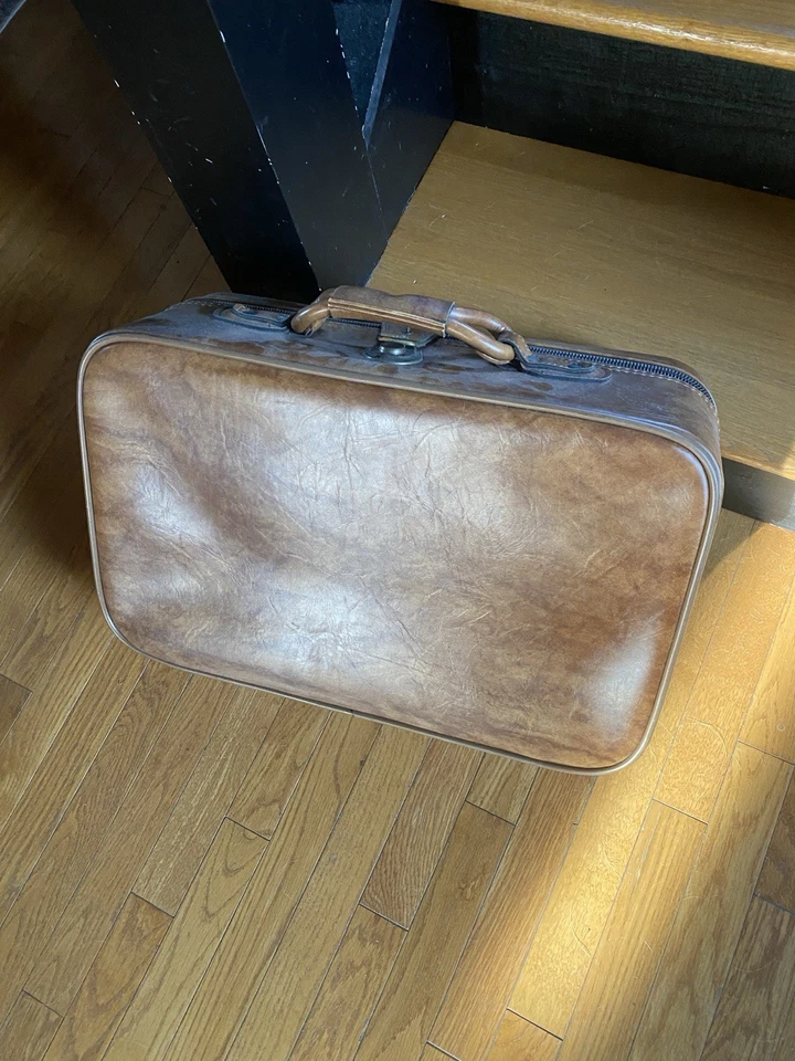 VTG Brown Leather Encore By Airway Luggage Suitcase Retro Travel - Image 2 of 3
