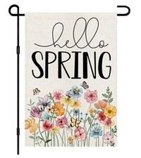 Hello Spring Garden Flag 12X18 Inch Double Sided, Seasonal Flower Small Burlap Y