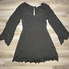 ASTR The Label Grey Lace Bell Sleeve Mini Dress Size Small S Boho Festival