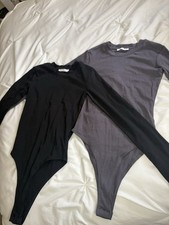 Zara Women's Black Gray Long Sleeve Bodysuit 2 Pack Size S One Piece Solid