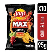 10 × Lays Max Strong Patatas fritas 95g con sabor a chile y lima