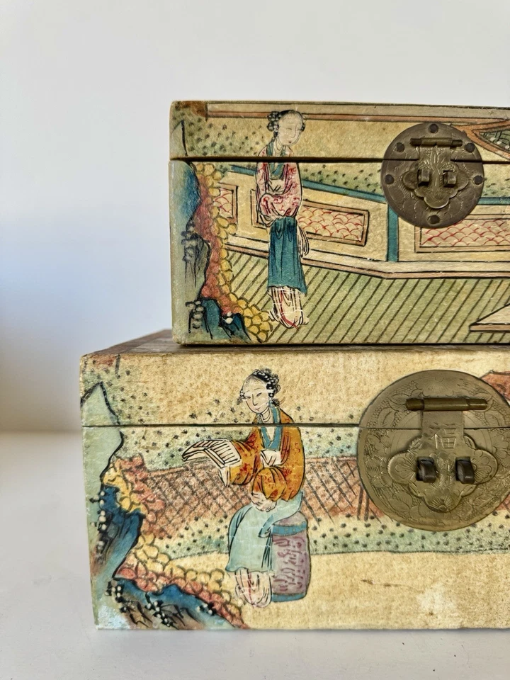 中国古董手绘猪 WARDROBE CHEST 黄铜/硬件 — 第 2/4 张图片