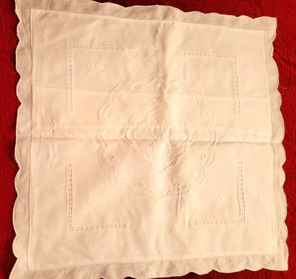 DE COLECCIÓN ~ Blanco cremoso corte-work FLORAL BORDADO FESTONEADO 2 (PAR) FUNDAS 21x21" Foto 3 de 4