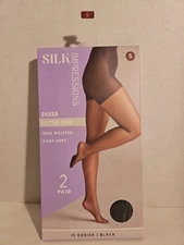 silk impressions pantyhose, Small Black Ultra Fine High Waisted 2 Pack