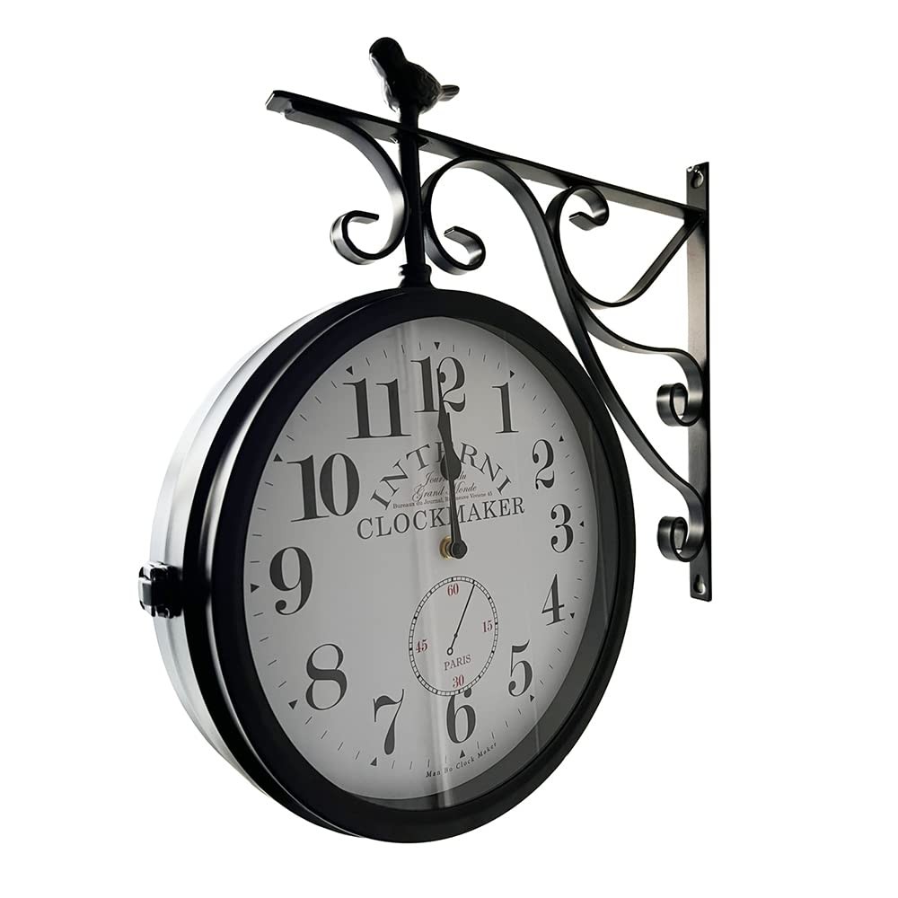 Double-sided radio-controlled wall clock, manbo-ana, 31cm diameter, silent, perf