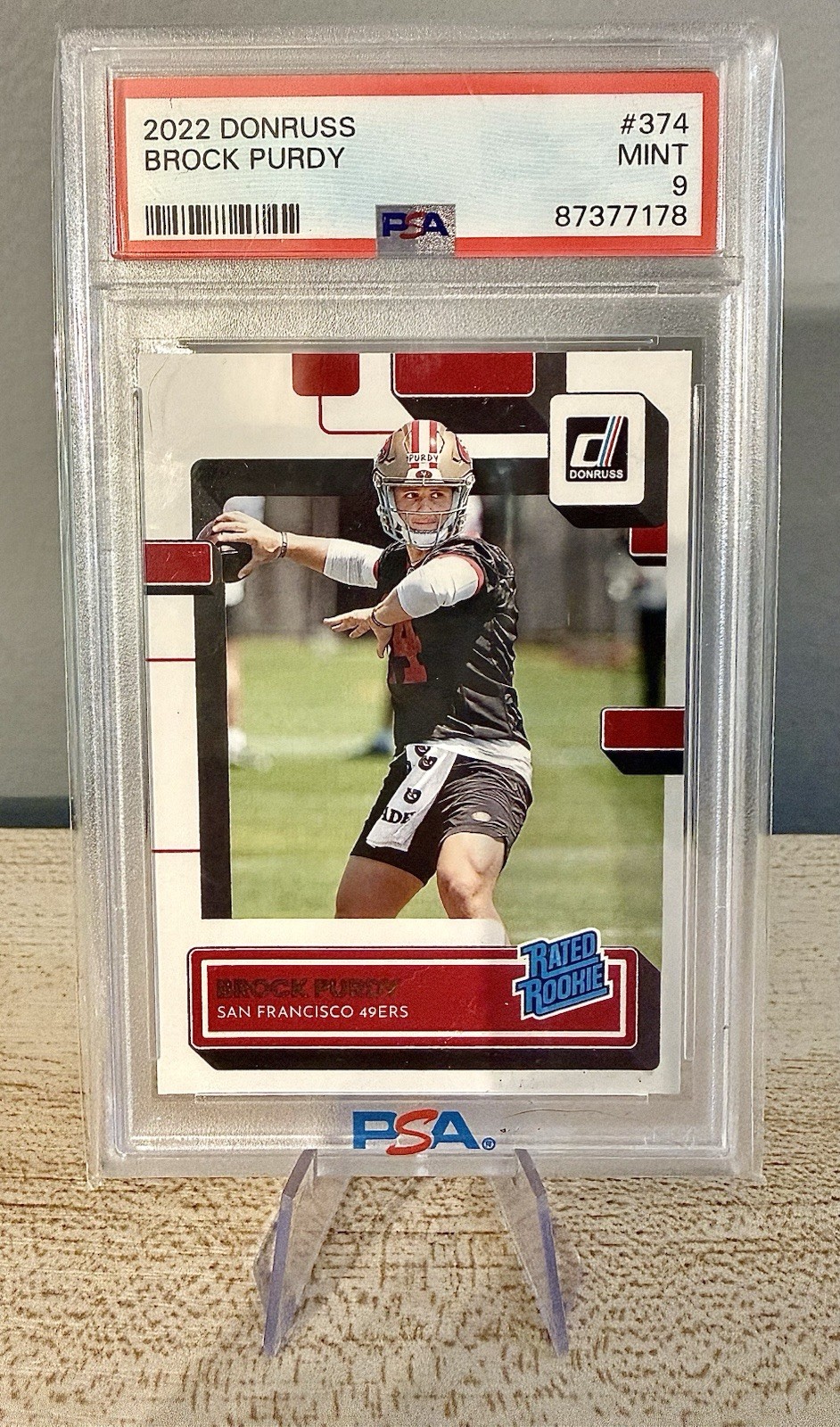 2022 Donruss Brock Purdy Rated Rookie RC #374 PSA 9 Mint San Francisco 49ers view 3