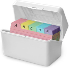 3x5 Index Card Holder Box with 100 Cards Dividers Tabs 3"x 5", White