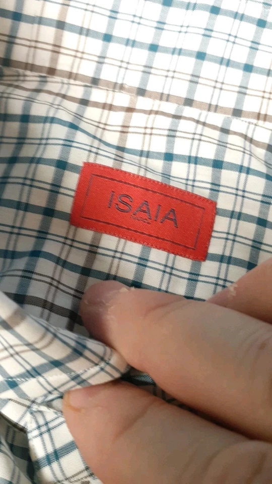 Camisa de vestir Isaia Napoli abotonada para hombre 16 41 cuello extendido blanco marrón algodón Foto 4 de 4