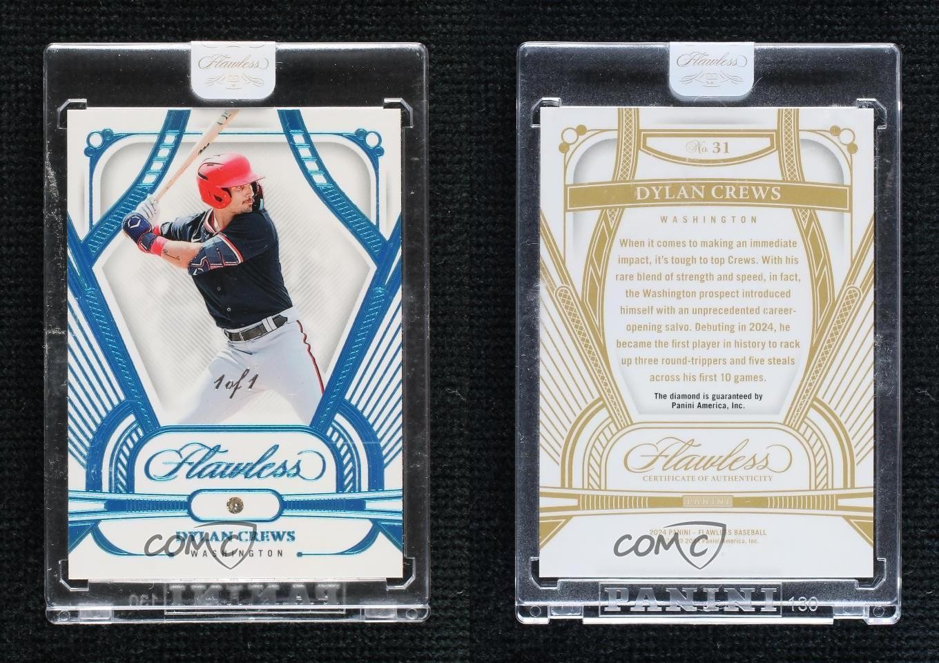 2024 Panini Flawless Diamond Relic Platinum 1/1 Dylan Crews #31 view 3