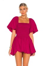 Love Shack Fancy 100% Cotton Hot Pink Smocked Asa Mini Dress S