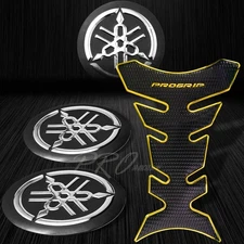 Pro Chrome Gold Fuel Grip Tank Pad+2" 3D Yamaha Logo Fairing Emblem Sticker Set