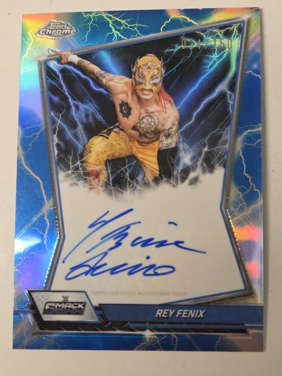 2026 Topps Chrome WWE Rey Fenix Blue Brand Chrome On-Card